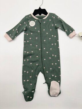 Mid Girls Newborn Long Sleeve Green Footie Double Zipper
